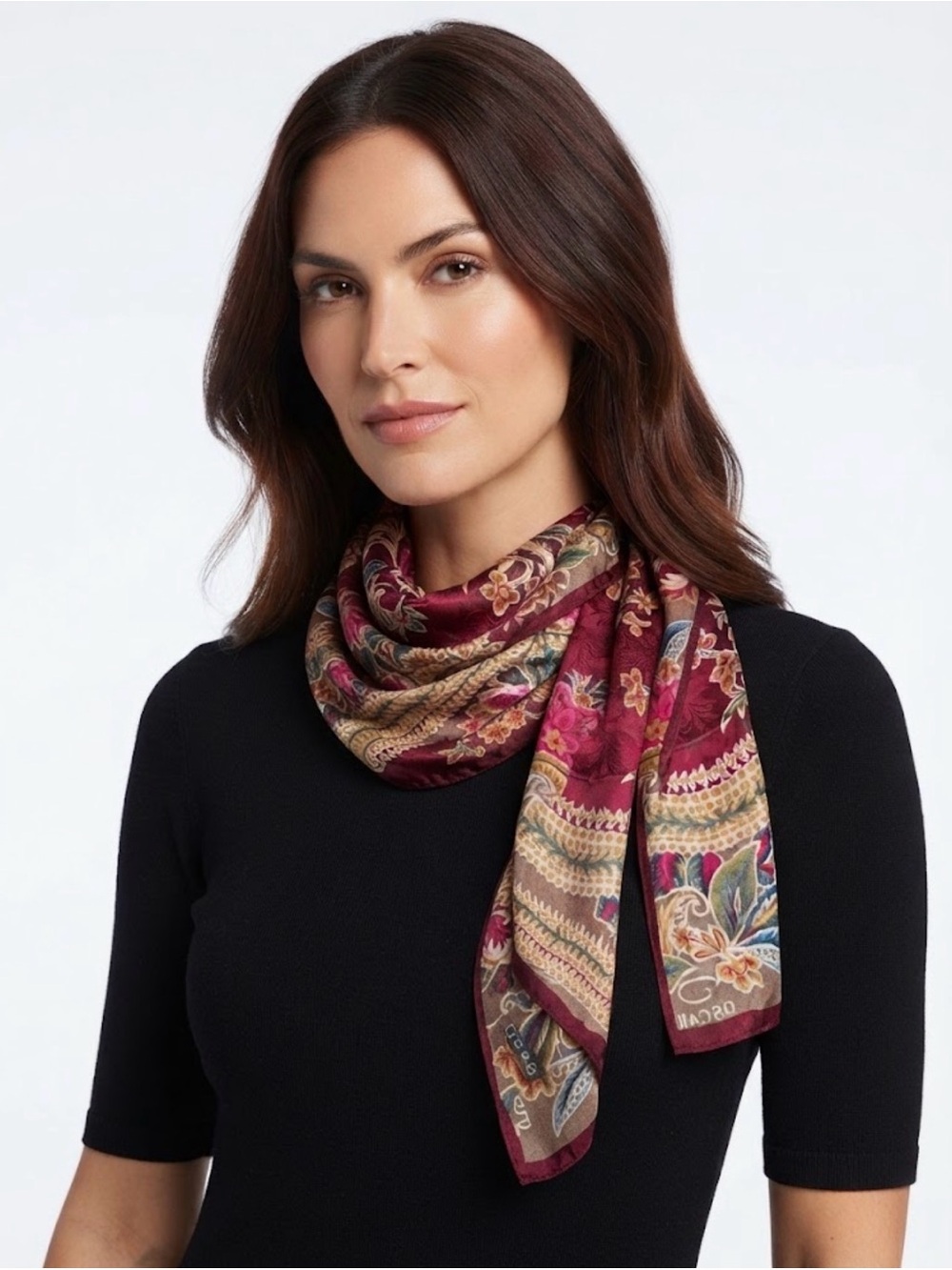 Oscar An Oscar de la Renta Company 100% Silk Floral Scarf Burgundy